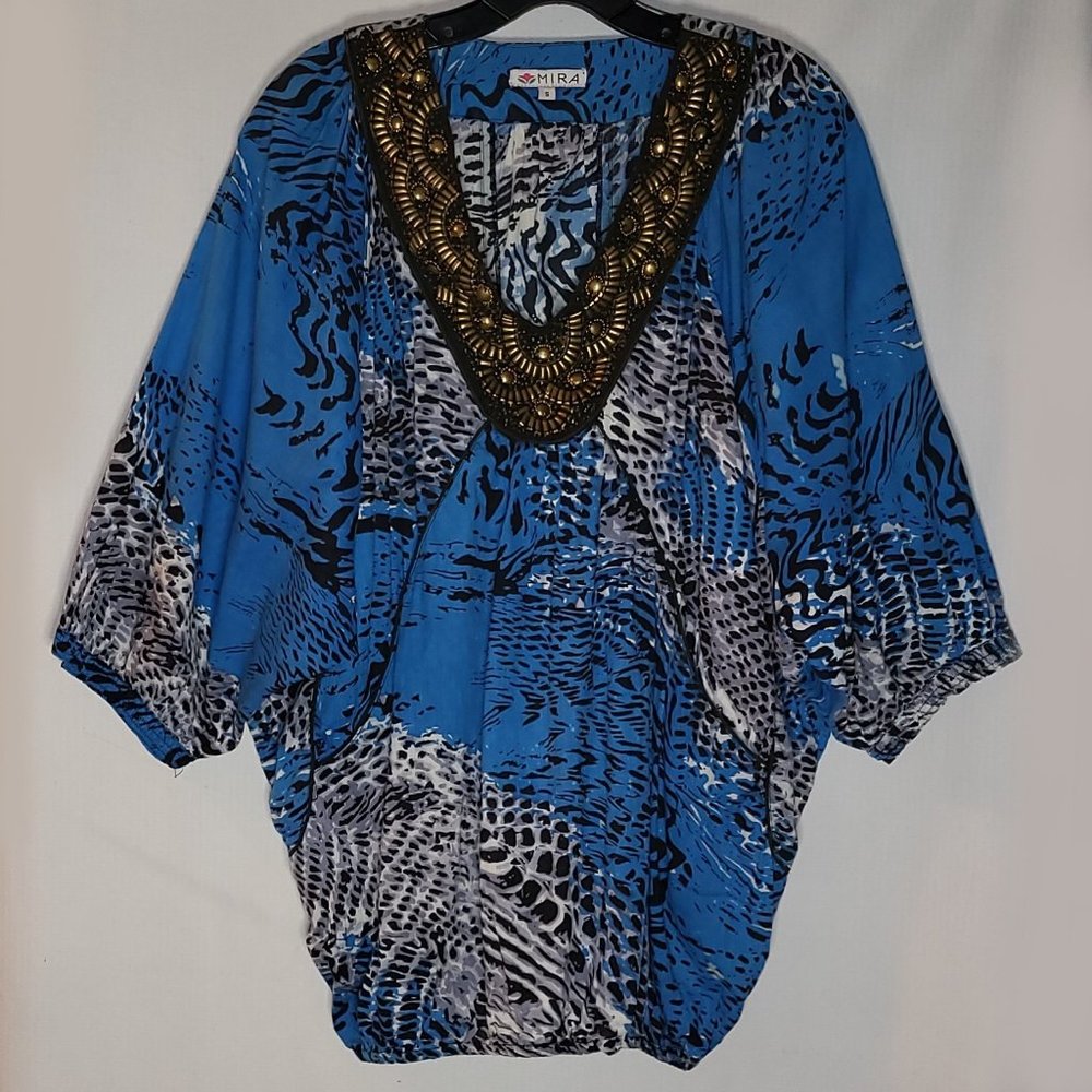 S | Mira | Dolman Sleeve Beaded V-Neck Blouse